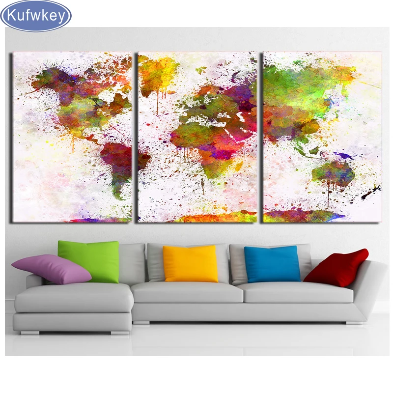 3 шт. 5D алмазов картина Цвет карта мира комплект полный набор для рисования с