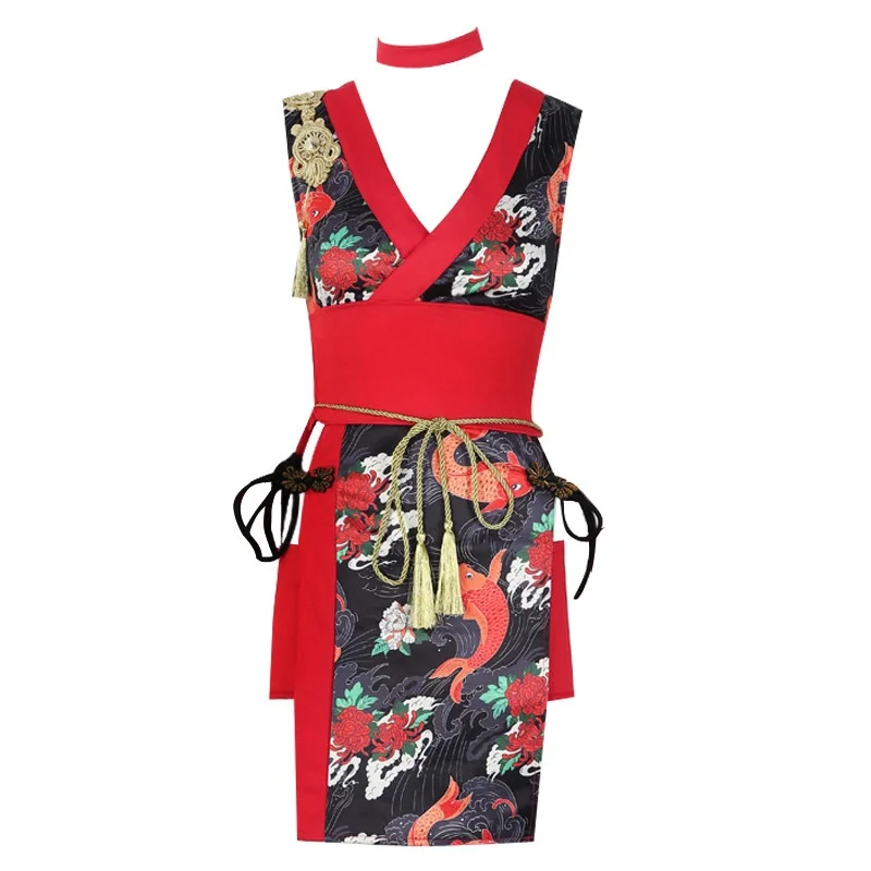Кимоно Geisha FF2118 женское в японском стиле пикантное юката с драгоценными камнями