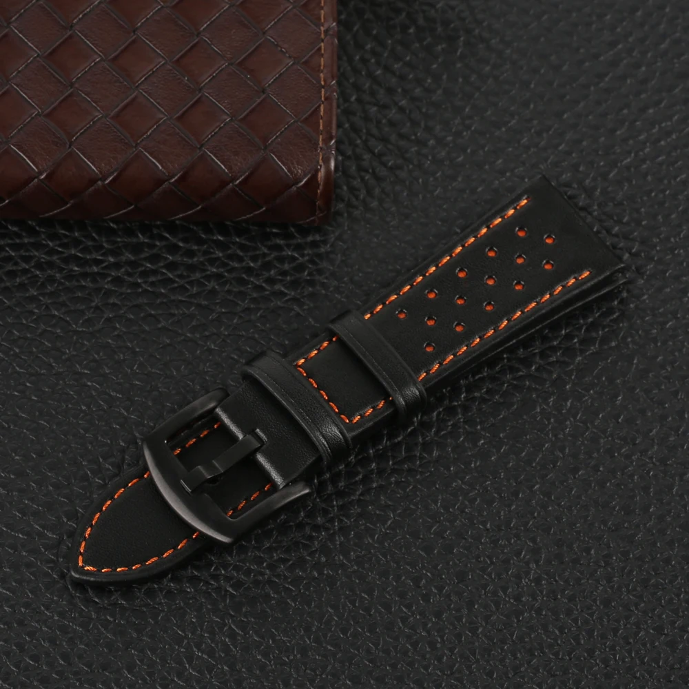Кожаный ремешок для часов черный 22 мм 24 роскошный и прочный мужчин кожаный с