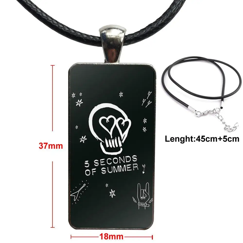 Design Pop Rock 5sos Seconds Of Summer For Women Glass Cabochon Choker Pendant Rectangle Necklace Stainless Steel Color Jewelry | Украшения