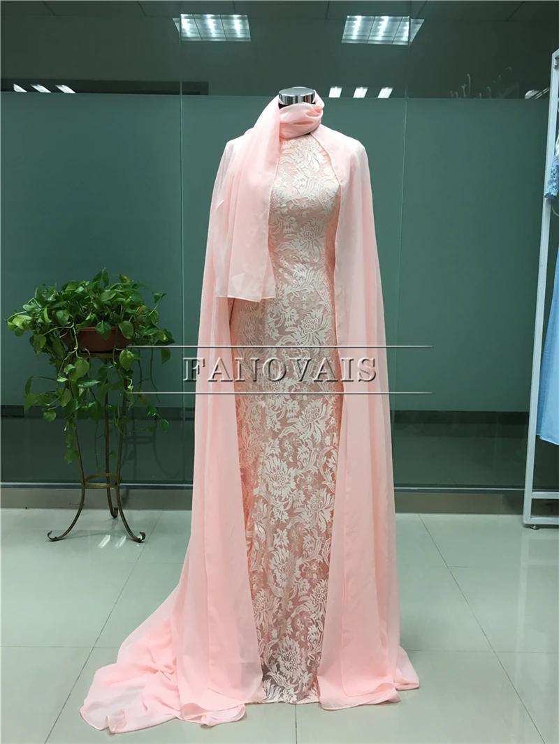 Элегантное мусульманское вечернее платье с длинными рукавами кружевное русалки