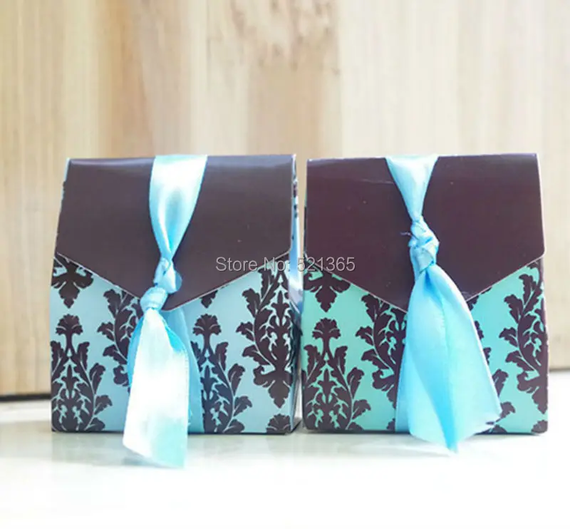 Оптовая продажа 3000 шт./лот коробка для конфет с синими цветами Подарочная