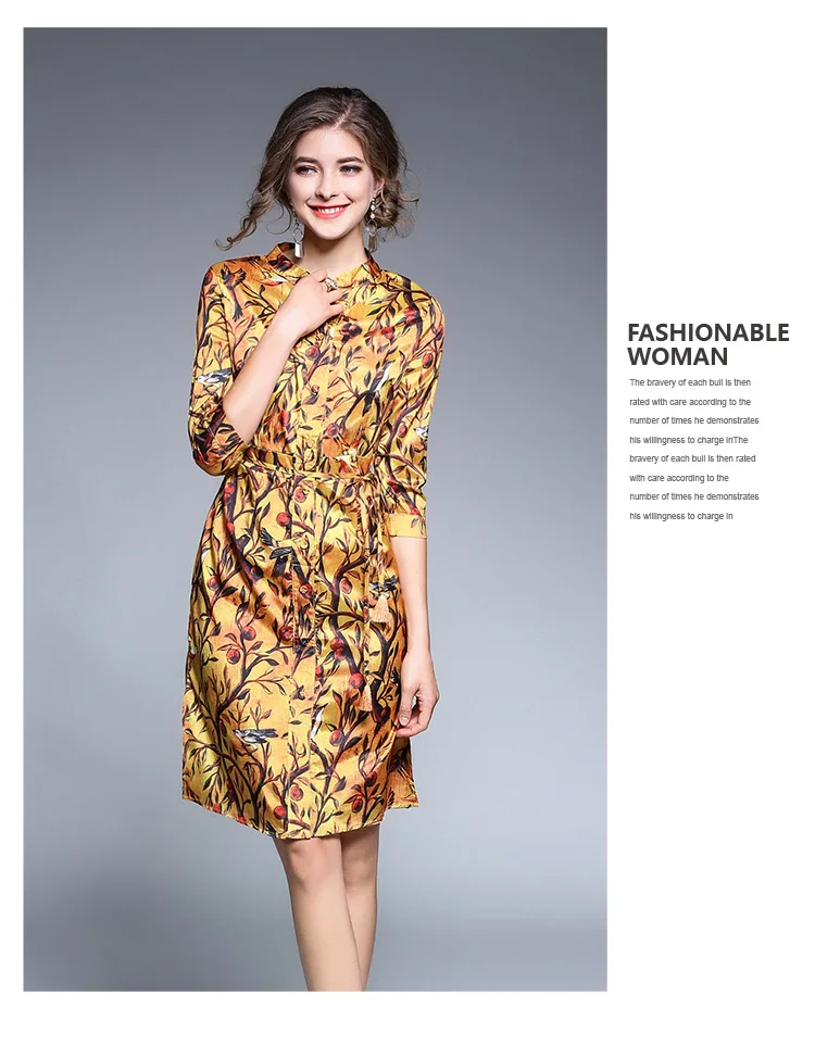 Gorb осень 2017 г. новые модные желтые печатных стенд Коллер тонкий Платья для вечеринок высокое качество Для