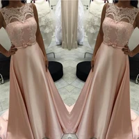 glamorous sheer evening dresses a line peach appliques with bow sash long prom gowns mother dress custom made robe de soriee