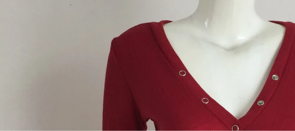 Спереди v-образным вырезом Серый вино черный с длинным рукавом на пуговицах