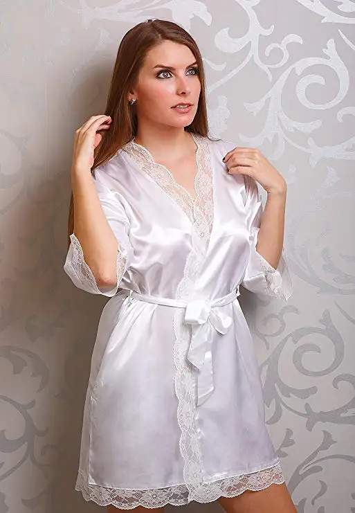 

Lace sleeve sexy women nightwear robes plus size wedding kimono satin silk female bathrobes bridemaids robes 2017 vs brand hot