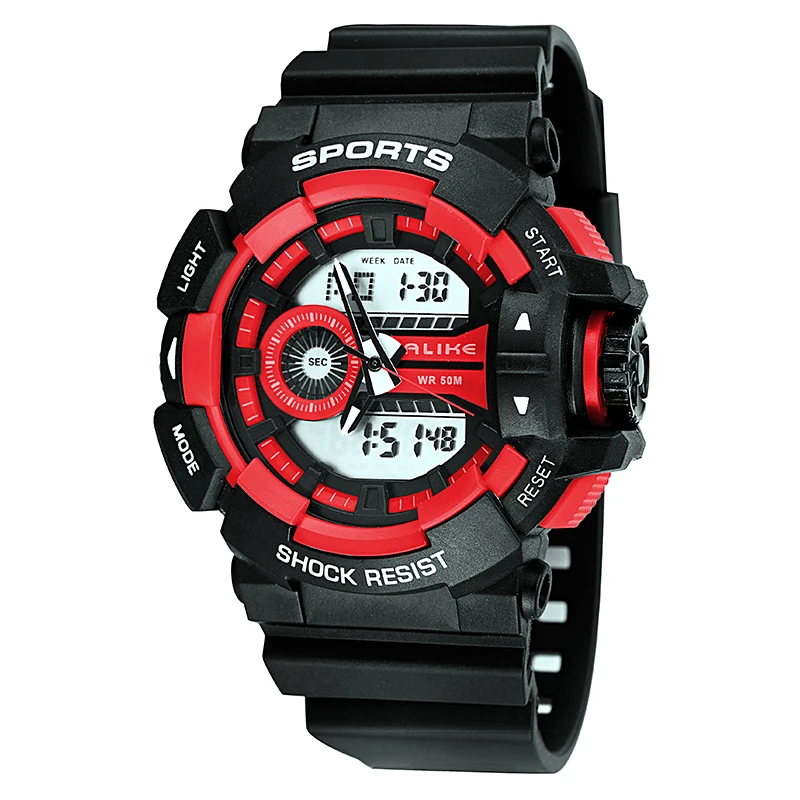 Высококачественные мужские спортивные часы с двойным дисплеем цифровые
