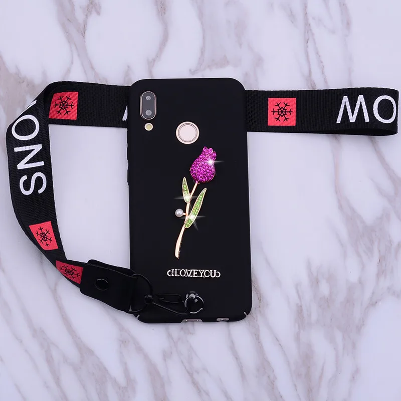 redmi 6a DIY Rose flower Lanyard case for Xiaomi note 6 pro 7.MI A2 Lite A1 MAX 2 3 Poco F1 Coque Redmi 4 4x 5 cover |