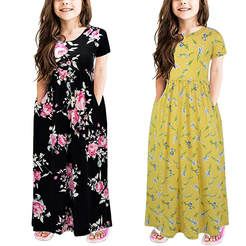 Модные Вечерние Платья с цветочным принтом для маленьких девочек комплекты