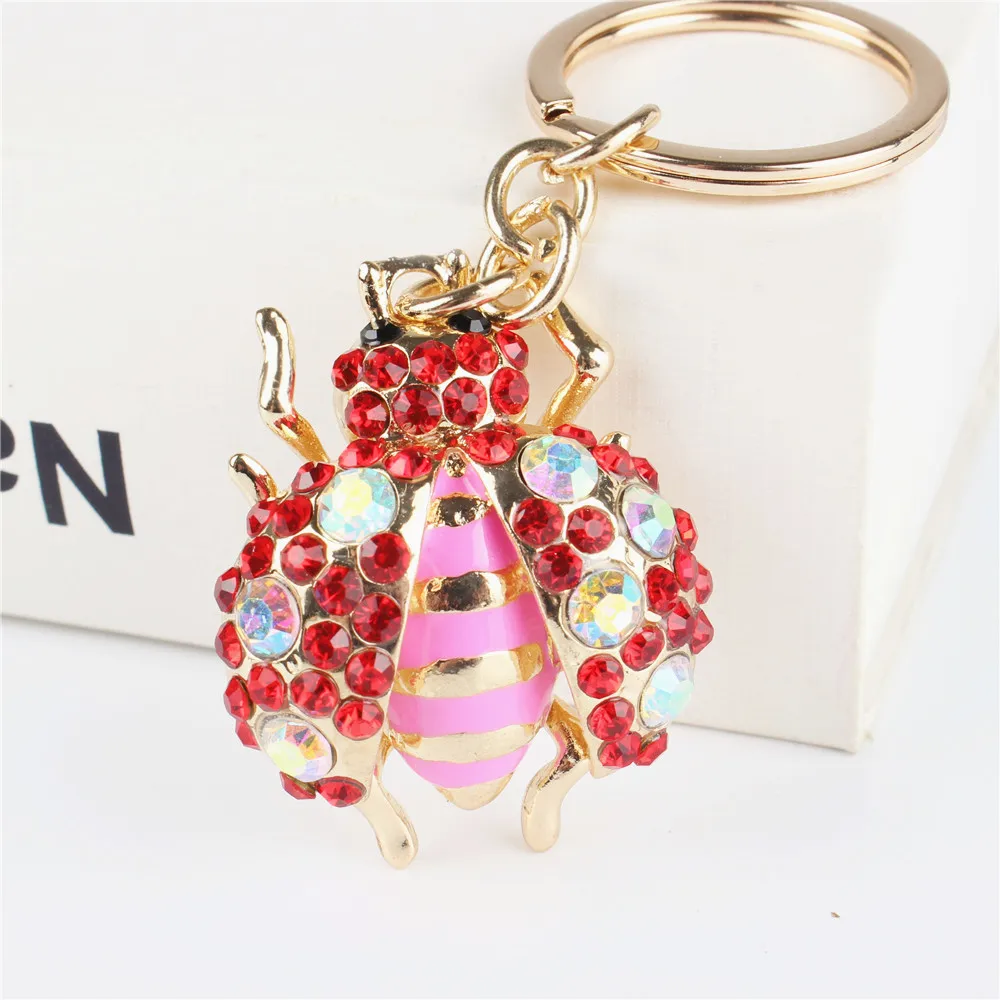 

Red Beatle Insect Pendant Charm Rhinestone Crystal Purse Bag Keyring Key Chain Accessories Wedding Holder Keyfob Gift