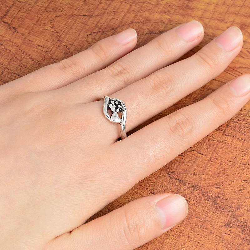 Пары открывают лапы принты коготь собаки и кольцо в форме сердца Посеребренная