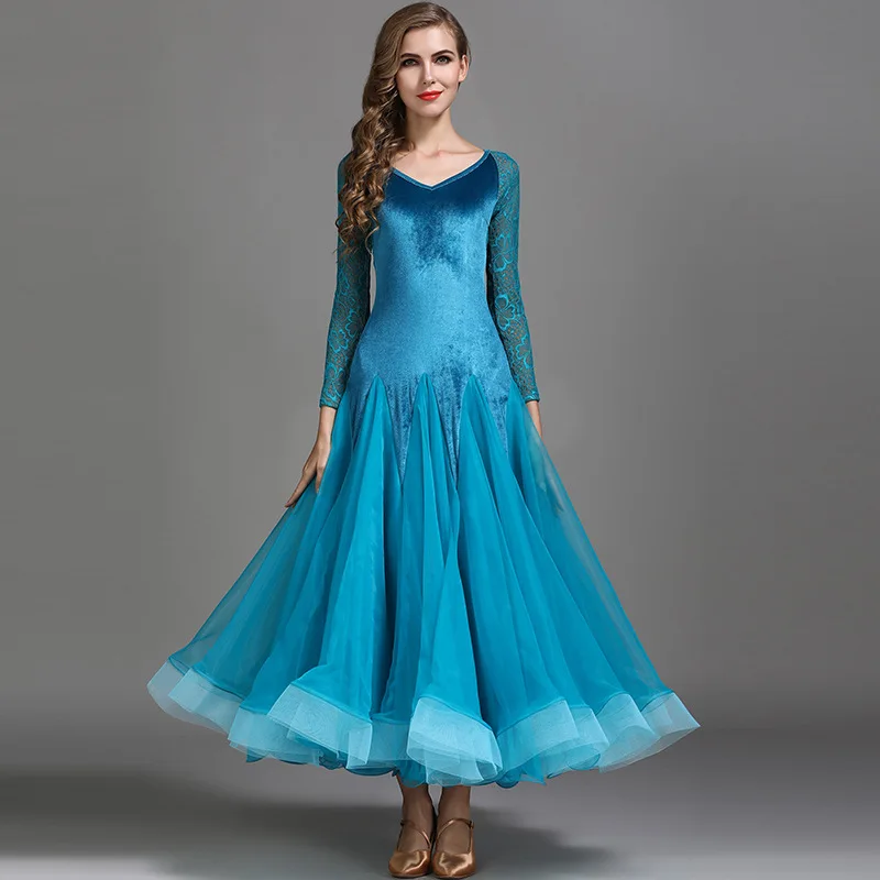 Зеленое платье для вальса стандартные гладкие танцевальные платья румбы