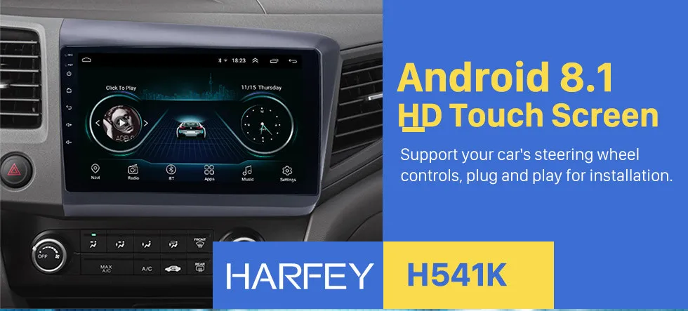 Harfey 10," Android 8,1 автомобильный мультимедийный плеер для 2012 Honda Civic радио gps навигационная аудиосистема с Bluetooth 3g WiFi