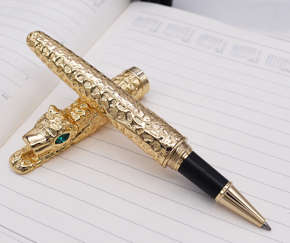 Новинка Jinhao Cheetah полностью Металлическая золотистая Ручка-роллер Роскошная Изысканная Расширенная ручка для письма в подарок для бизнес-офиса