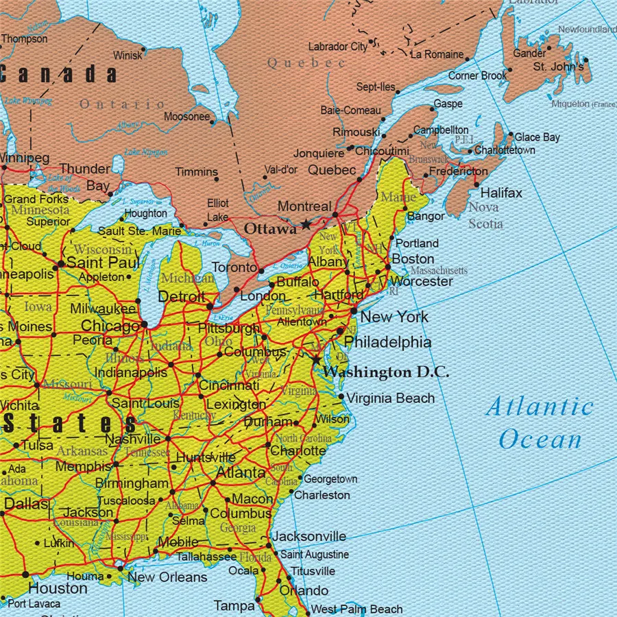 Северная Америка гео политика карта тонкая текстура печать плакат обучение