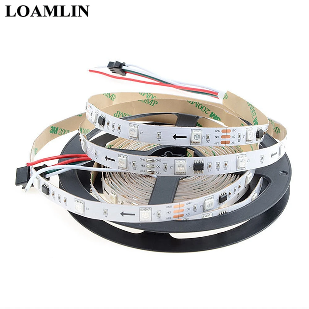1 м 2 м 3 м 4 м 5 м WS2811 5050 SMD RGB светодиодные ленты адресуемый 30/48/60 светодиодов/m чёрно-белые печатные платы 1 Ic Управление 3 светодиода DC12V