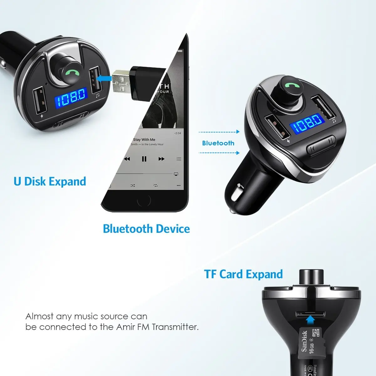 Nulaxy fm-передатчик Bluetooth Беспроводной радиостанция укв с усилителем типа вибратора