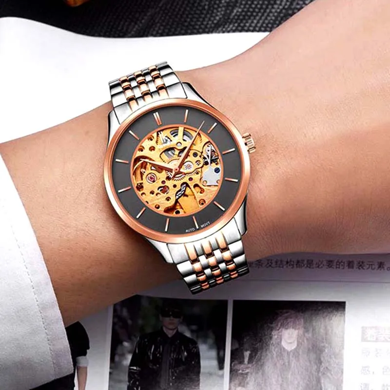 IK раскраски Для Мужчин's Часы механические полый Автоматическая наручные 5atm