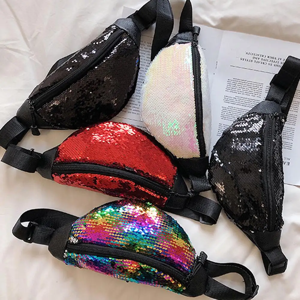 Женская поясная сумка двусторонняя с блестками|Поясные сумки| |