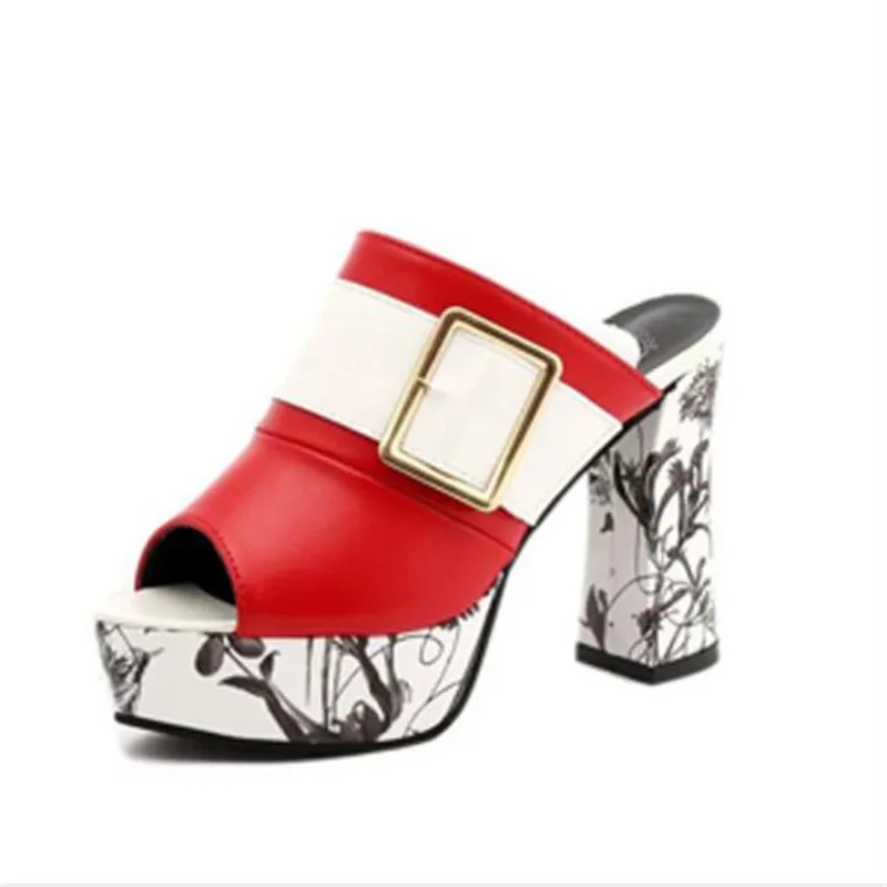 

3Color Fashion Summer Women Elegant Buckle High Heel Sandals Peep Toe Platform Shoes Sexy Chunky Heel Shoes Lady Thick Heel 40