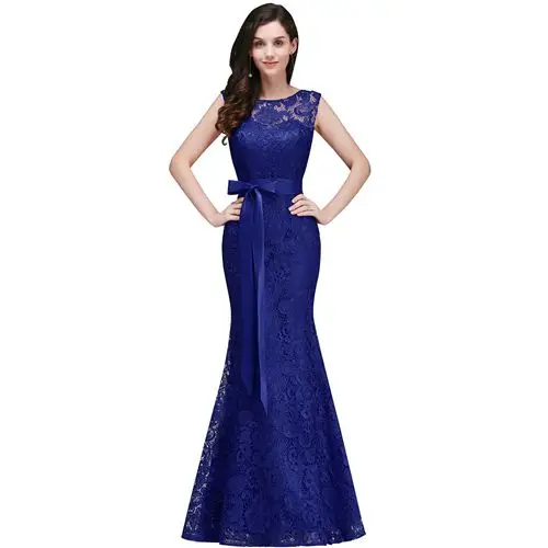 Vestido de festa вечернее платье с юбкой-годе бордовый Бледно-розовый кружевное платье подружки невесты вечернее платье для выпускного вечера вечерние халаты с поясом - Цвет: royal