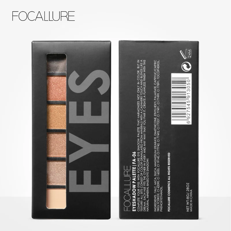 FOCALLURE 6 Colors Eyeshadow Palette Glamorous Smokey Shimmer Makeup Kit professional Eye makeup |