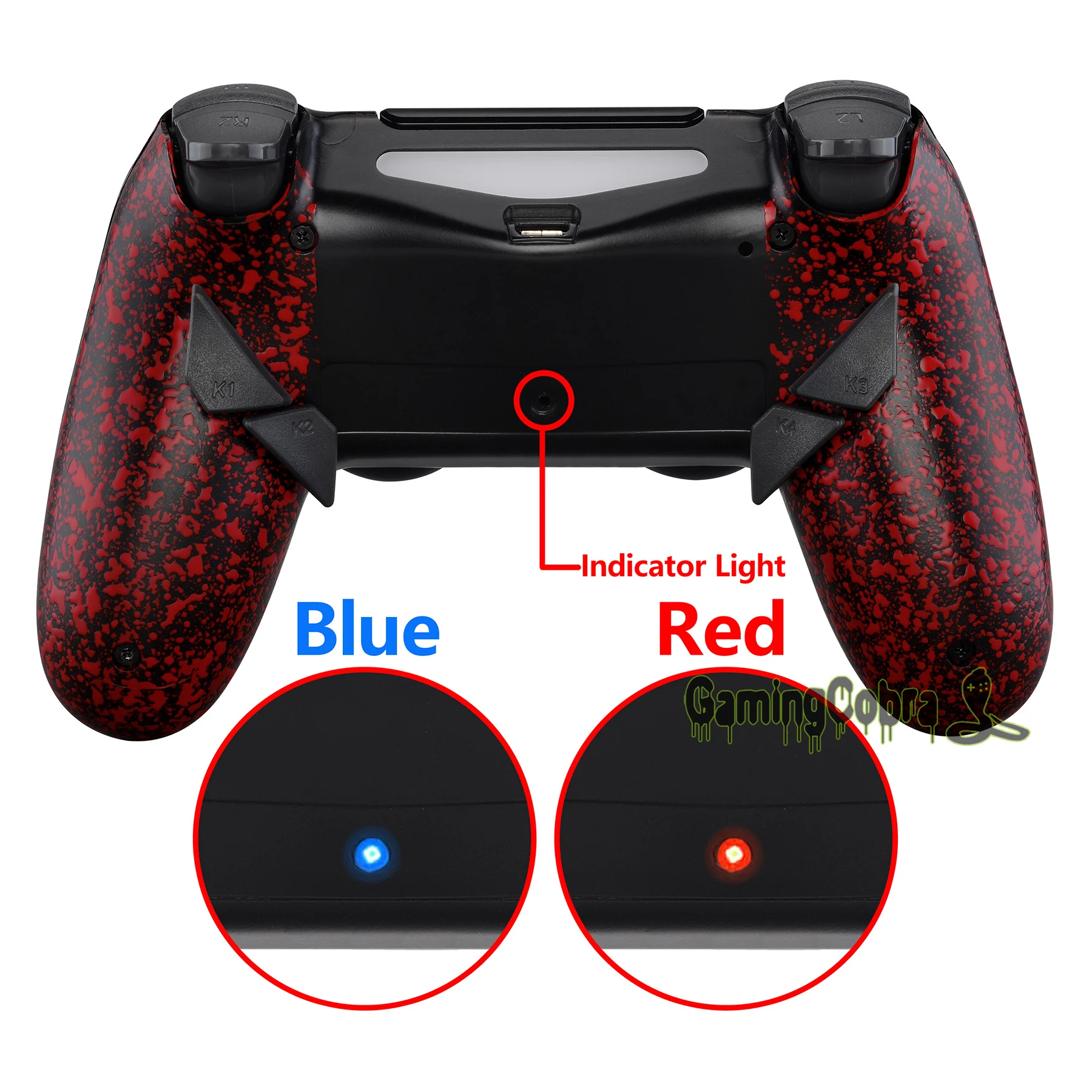 Текстурированная Красный рассвет программируемый Remap комплект для PS4 тонкий поляризационный фильтр Pro контроллер JDM 040/050/055 w/изготовленные на заказ задняя крышка в виде ракушки и 4 и пуговицами на спине