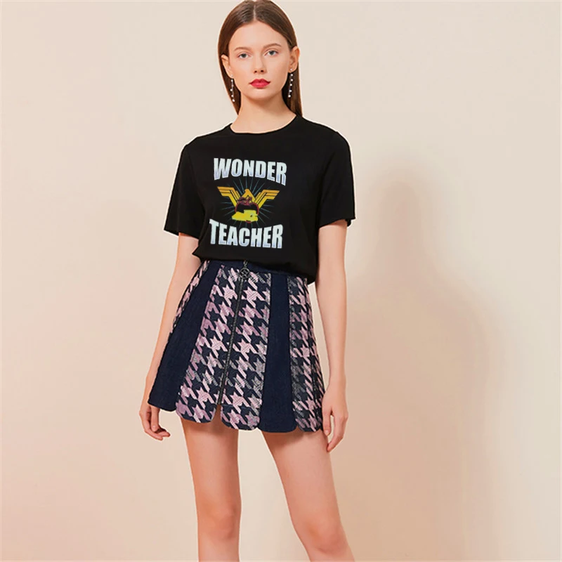 Футболка Wonder Teacher для женщин 2019 хлопок Harajuku эстетическая с принтом Женская
