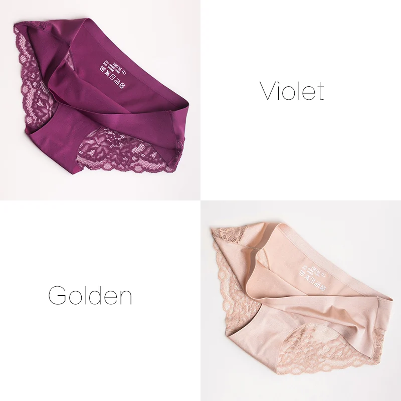Violet Golden Кружевные трусики женские трусы для женщин бесшовные трусы-женские сексуальное женская одежда кружевное белье для секса прозрачные 2шт/пакет - Цвет: Violet Golden
