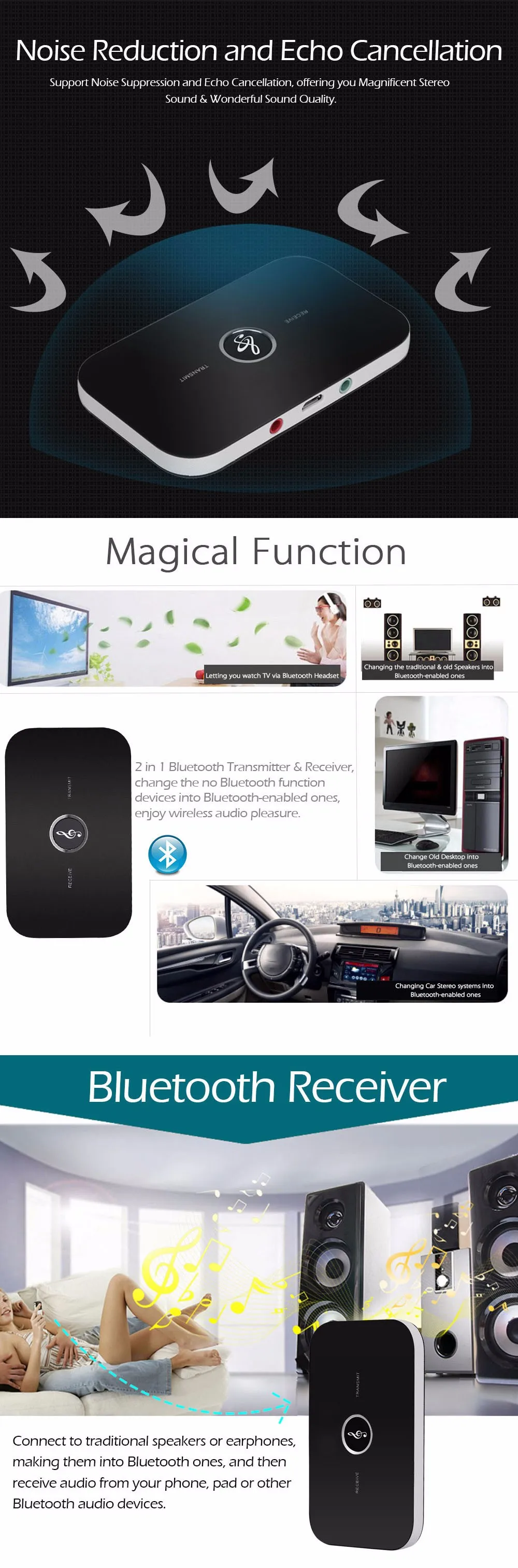 HIFI 2 в 1 Bluetooth аудио передатчик приемник беспроводной A2DP Bluetooth аудио адаптер Aux 3,5 мм USB портативный аудио плеер