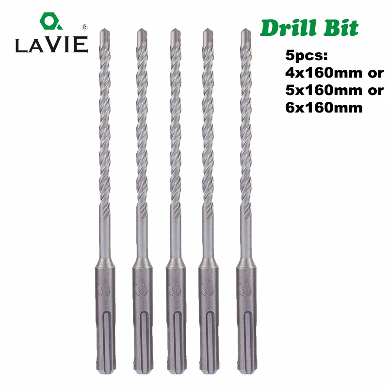 LAVIE 5pcs 4mm 5mm 6mm Electric Hammer SDS Plus Drill Bits Set 160mm Concrete Wall Brick Block Masonry Hole Saw Drilling 015