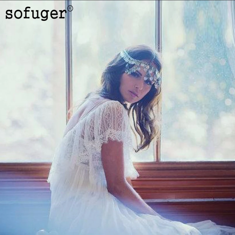 Белое Кружевное пляжное платье цвета слоновой кости на бретелях спагетти