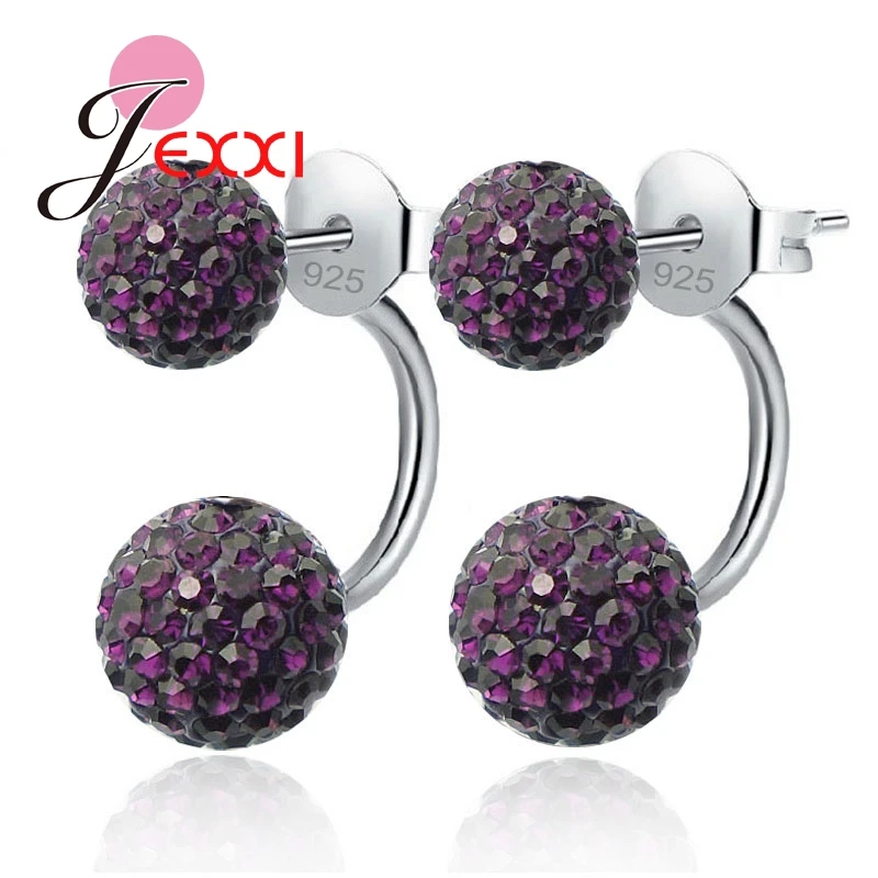 

Candy Color Shinning Full Crystal CZ Double Ball Stud Earrings for Women 925 Sterling Silver Brincos Jewelry 10 Color