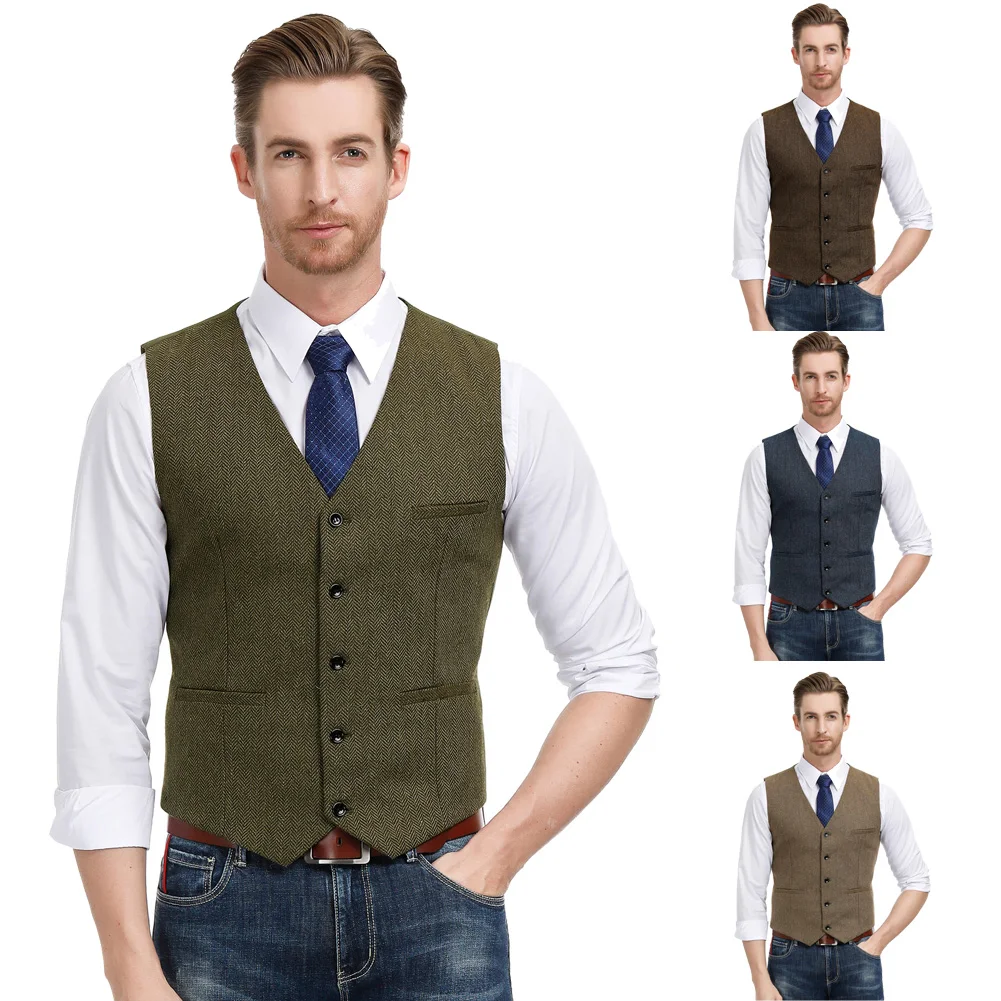 Мужское пальто Slim Fit v-образным вырезом однобортный Платок Подол жилет пальто