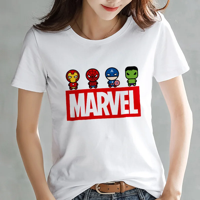626 Модная футболка Marvel Мстители, Женская Футболка Harajuku с принтом, тонкая футболка с коротким рукавом, белые топы, женская одежда - Цвет: 626