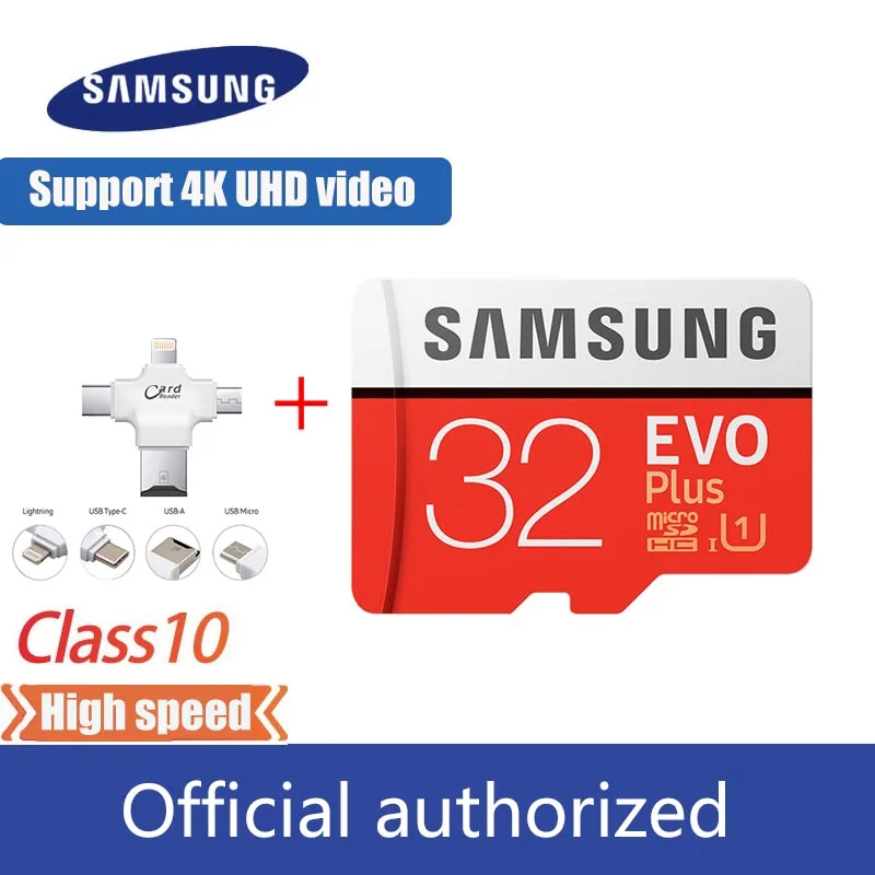 SAMSUNG карта памяти Micro SD 32 Гб 64 128 ГБ 256 512 EVO Plus 100 МБ/с. C10 TF карты флэш накопитель usb для