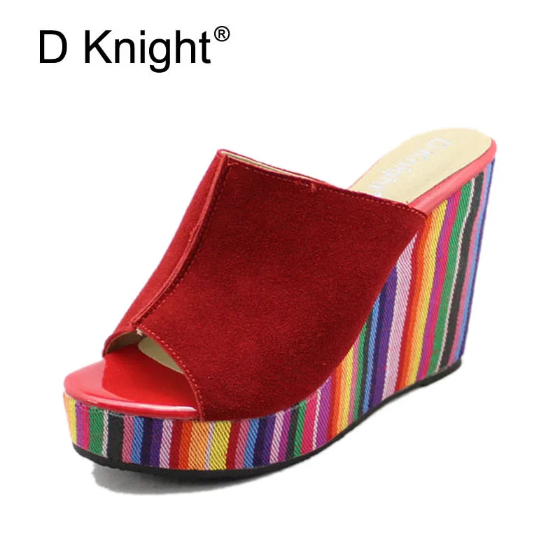 Женские шлепанцы из свиной кожи на высокой платформе летние сандалии