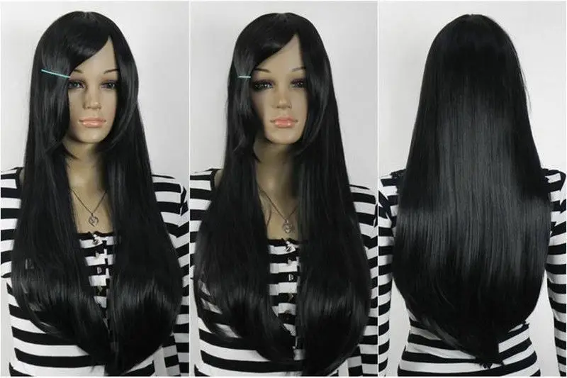 Vogue длинные черные прямые женские антропогенных парик/парики LD711 |