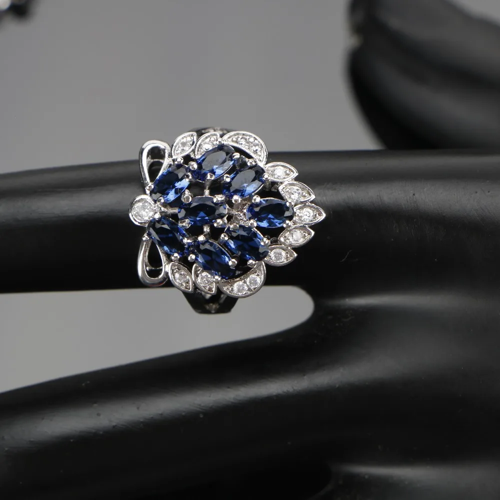 Набор ювелирных изделий из серебра 925 пробы с синим цирконием женские свадебные