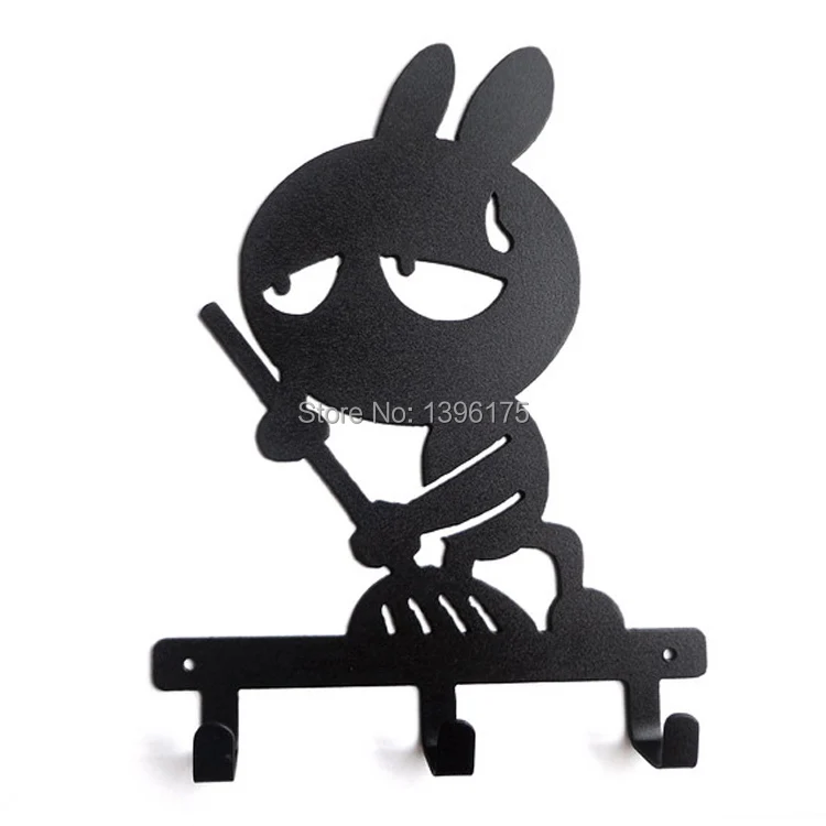 Original Design Funny Cartoon Rabbit Shaped Metal Robe Hook Coat Hat Bag Wall Hanger Decorative Wall Hooks