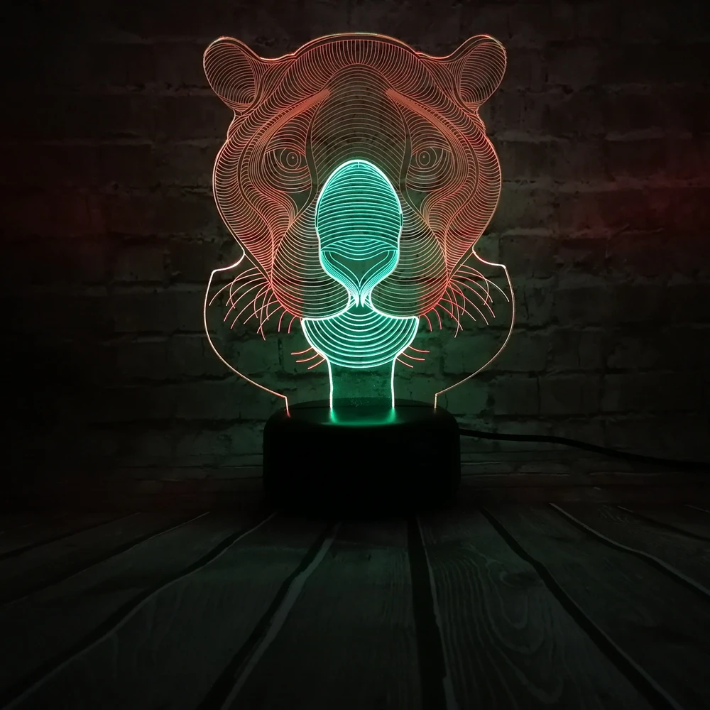 Креативные животные голова льва смешанные цвета Ночной светильник 3D LED USB лампа