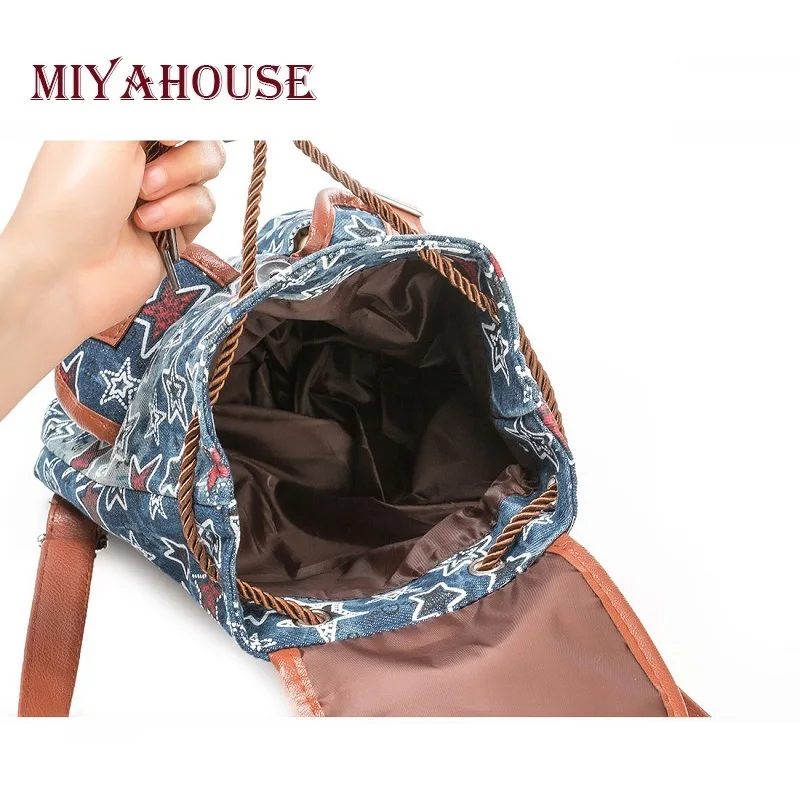Miyahouse Causl маленький рюкзак с принтом в виде звезд для девочек джинсовый дизайн мини-рюкзак для детей Джинсовый Рюкзак на шнурке женский