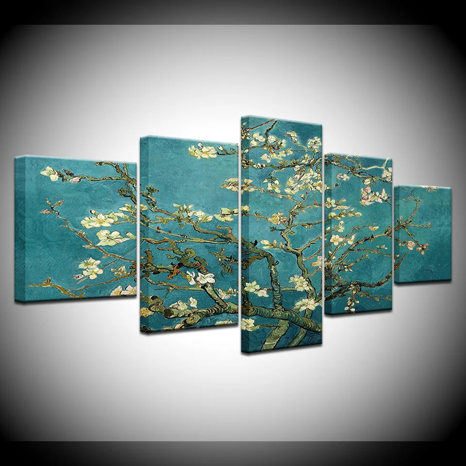 

Canvas HD Prints Pictures Wall Art Framework 5 Piece Abstract Plum Blossom Poster Modular Blossom Flowers Painting Home Decor