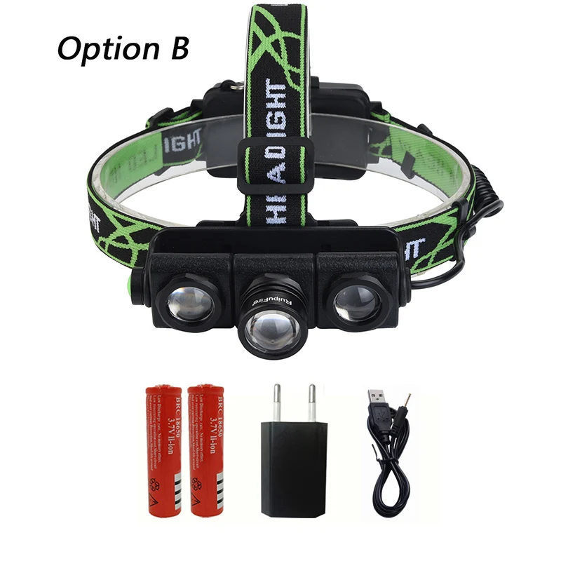 Option B Litwod z25 светодиодный налобный фонарь XM-T6 и 2 шт. XPE Q5 4 режима перезаряжаемый головной светильник налобный светильник Точечный светильник налобный фонарь светильник - Испускаемый цвет: Option B