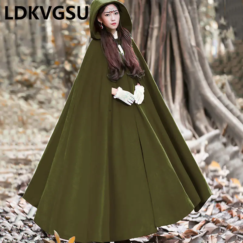 Женское шерстяное пальто с капюшоном свободная винтажная длинная куртка