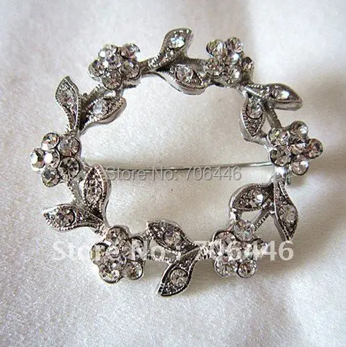 

Free Shipping Silver cyclic annular Zinc Alloy Leaf Brooch With Rhinestone
