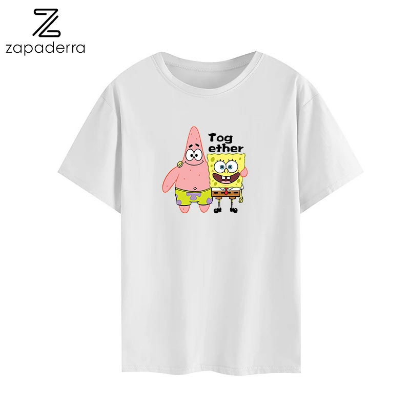 Hot Fashion Women T-Shirt Big Plus Size Tshirt Femme Prin SpongeBob Shirt Top White Female Tops Short Tee Funny Girl | Женская одежда