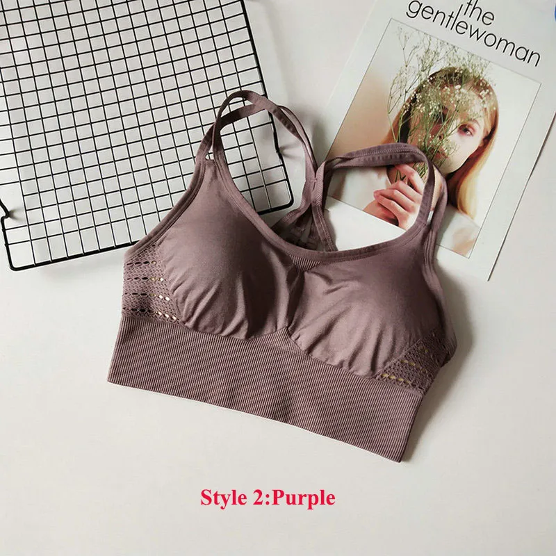purple2 Женский бесшовный спортивный бюстгальтер, 21 цвет, для спортзала, с перекрещивающимися ремешками сзади, для фитнеса, женские спортивные бюстгальтеры, для спортзала, для активного отдыха, для йоги, бюстгальтеры для бега, топы - Цвет: purple2