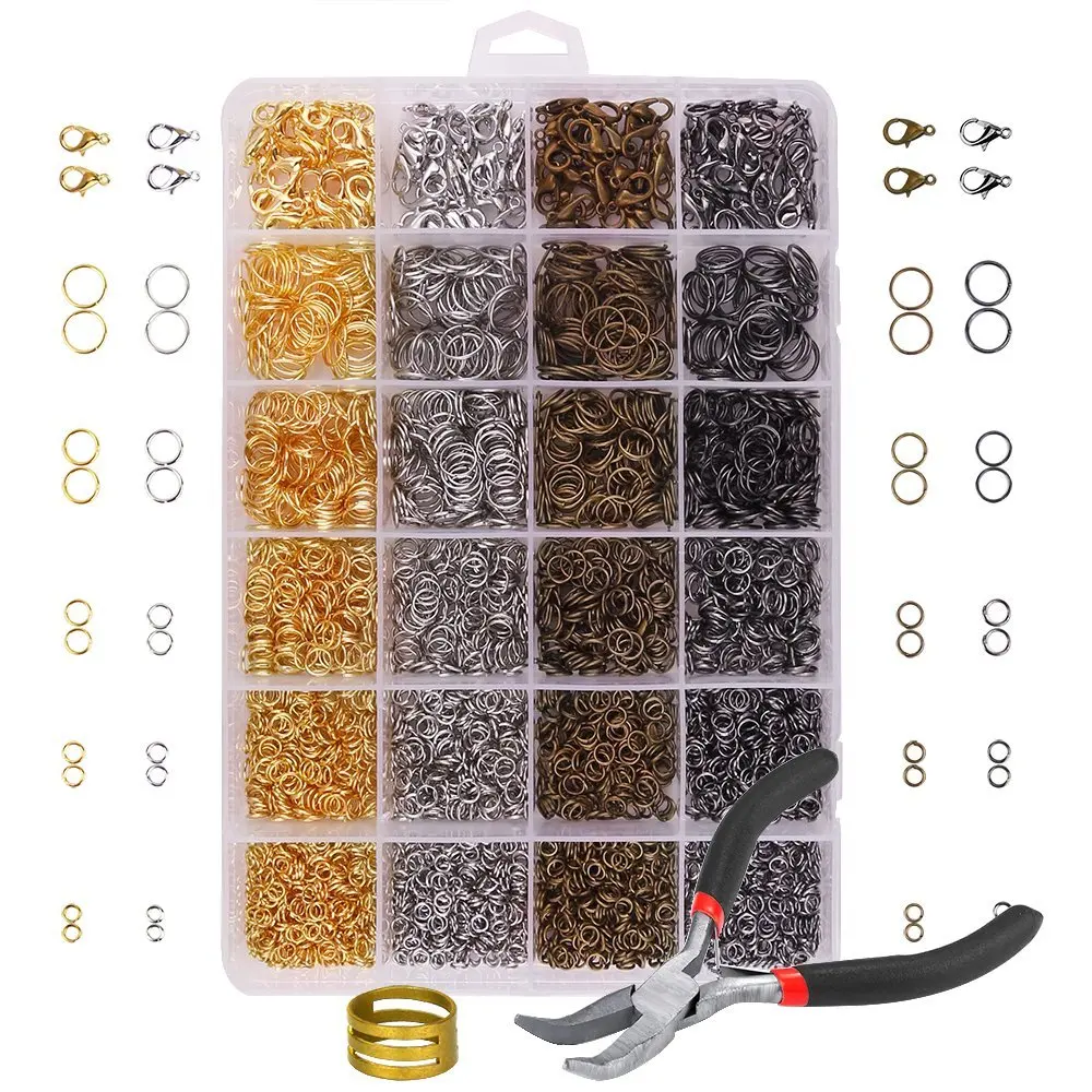 

3142pcs/box Jewelry Findings Set Open Jump Rings Lobster Clasps Open Ring with Bent Chain Plier for Jewelry Making Kit