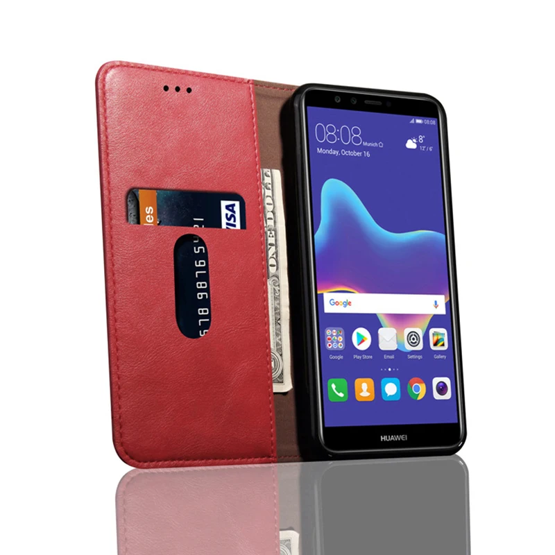 Кожаный чехол для huawei Y5 Y6 Pro Y7 Y9 Prime 2018 кошелек с откидной подставкой и карманом